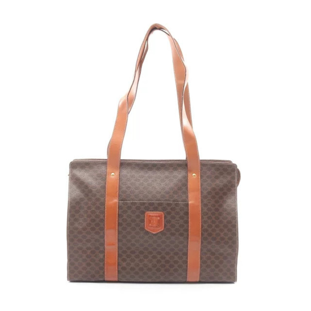 Celine Macadam Tote Bag Canvas Leather Brown